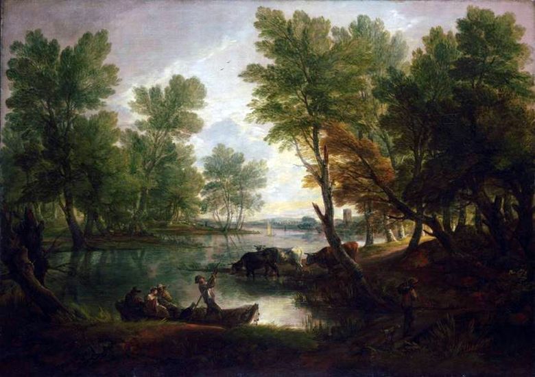 Peisaj fluvial cu figuri într o barcă   Thomas Gainsborough